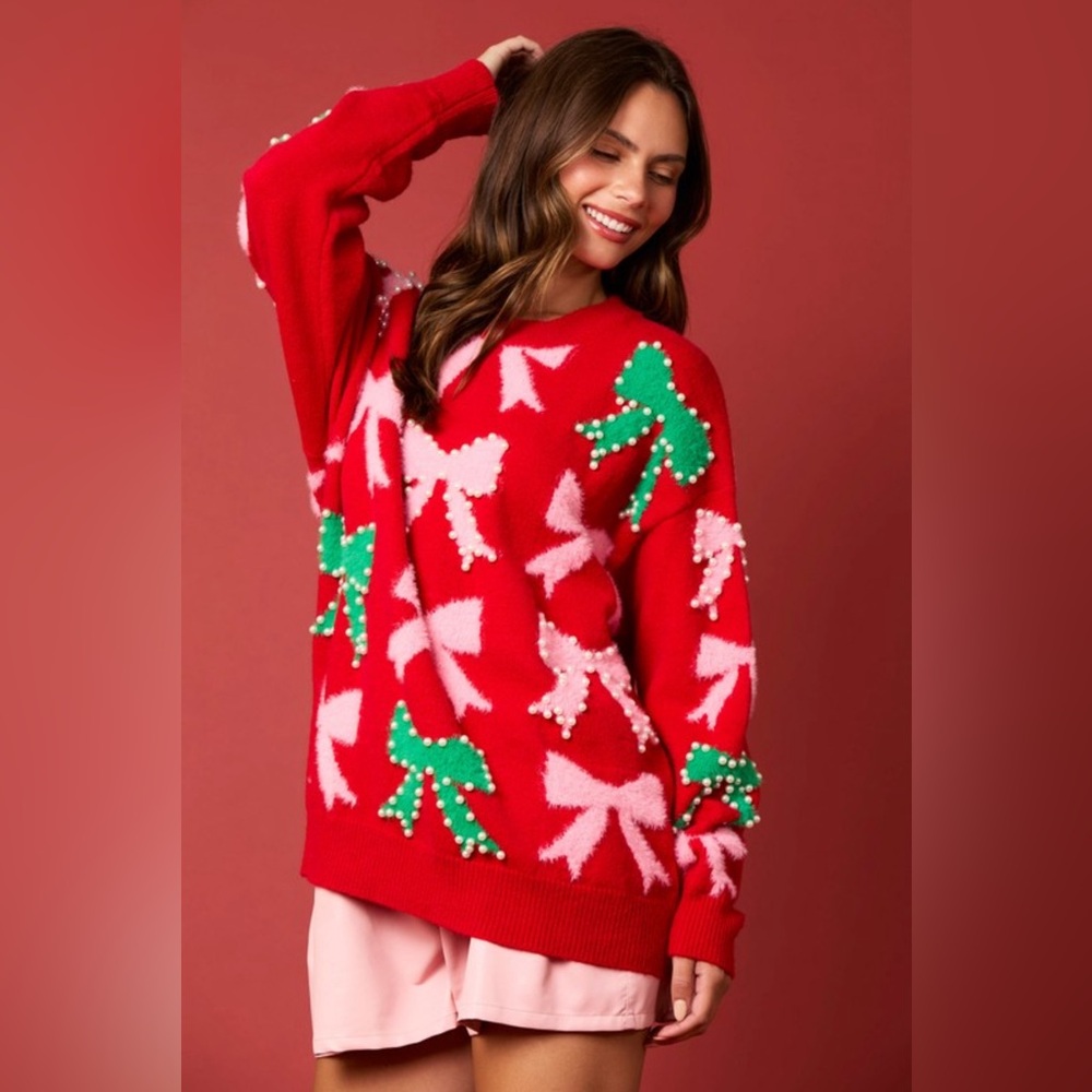 PEARL AND BOW EMBELLISHED SWEATER - Picture 5 of 11